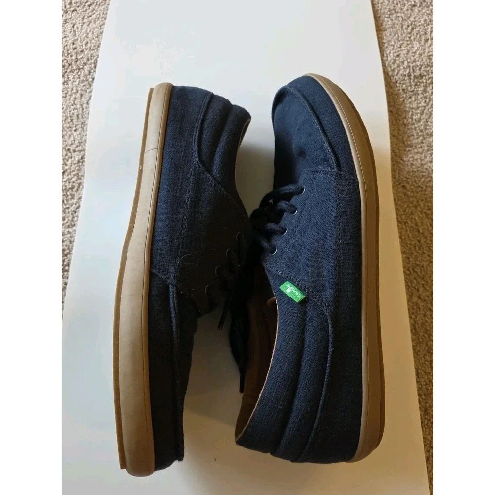 Sanuk Shoes Mens Size 11‎ Navy Canvas Lace Up Casual Sneakers SMF11194